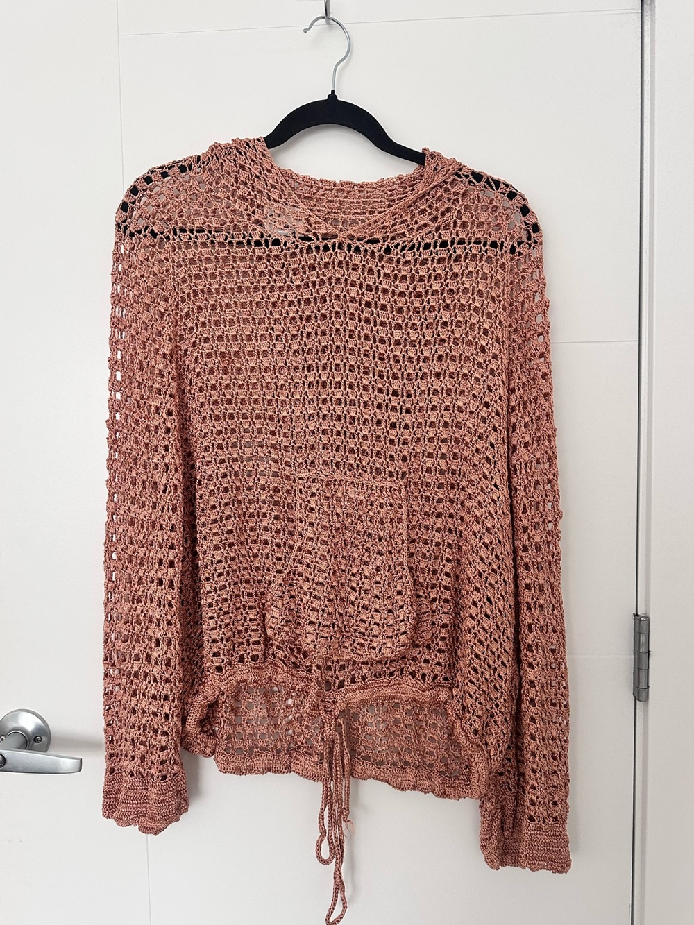 Pencey Open Knit Crochet Hooded Poncho Pullover Sweater | Boho Coastal Grandma